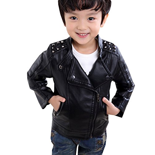 LSERVER Mode Jacke Junge PU Lederjacke Kinder Mantel Outwear mit Flaum,128