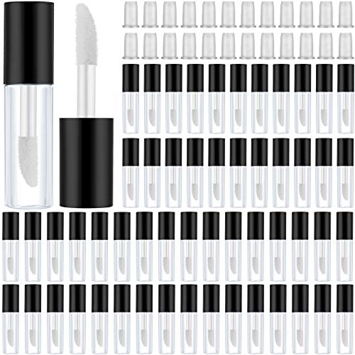 100 Pieces 1.2 ml Clear Mini Lip Gloss Tube Refillable Empty Lip Balm Containers Bottles Transparent Mini Lipstick Containers for Women Girls DIY Makeup (Black)