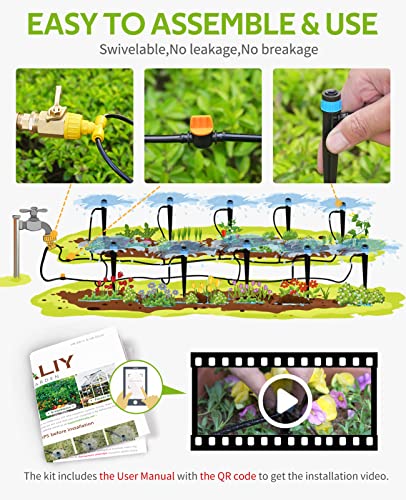Hiraliy 91.8Ft/28M Drip Irrigation Kits For Plant Patio Watering System For Flower Beds Garden Irrigation System For Outdoor Fruit Orchards And Shrubs, 1/4" Drip Tubing And Two-Ways Adapter (91.8Ft) #TOP3
