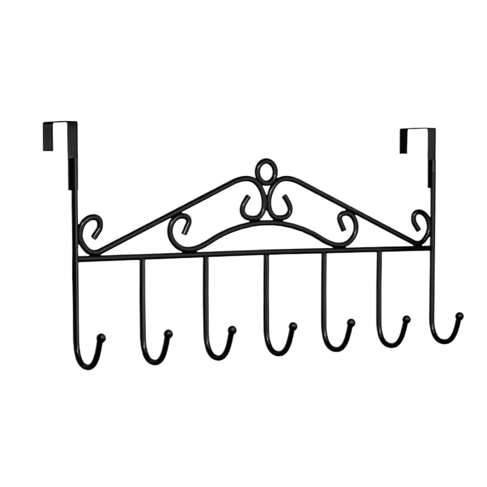 HRXEXSBAM 7-Hook Iron Punch-Free Wall Hanger, Traceless No-Drill Door Storage Rack for Household Home Use(Black)