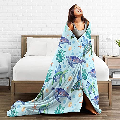 Majoug Sea Turtle Throw Blanket Flannel Fleece Bed Blanket Cozy Air Conditioning Blanket Plush Blanket For Bedroom Living Sofa Car 50"X40" #TOP4