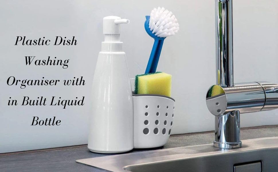 Skyzone Multifunction Kitchen Bathroom Liquid Detergent Storage Box Rack Cleaning Sponge Drainboard Soap Holder Portable Soap Dispensers White 4