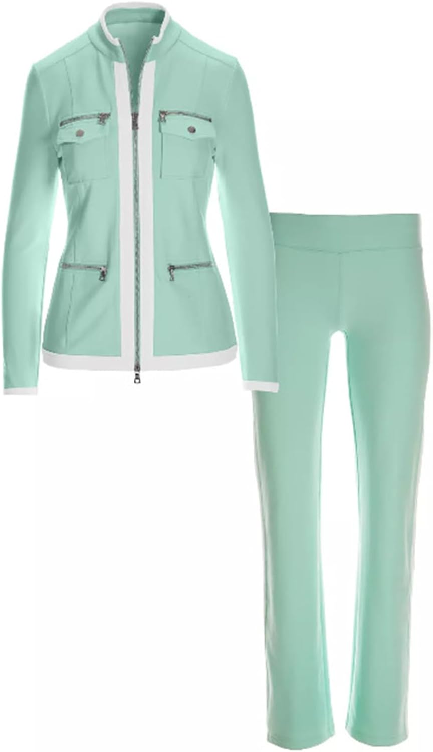 Womens Sexy 2 Pieces Colorblock Blazer Zipper Jackets Bodycon Pants Party Clubwear Tracksuit Outfits Set - Image 4