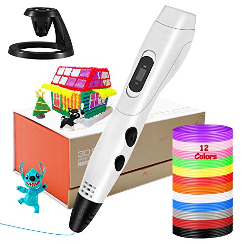 Lápiz 3D inteligente, KNMY Pluma 3D con Pantalla LCD, Impresión de 6 Velocidades, Control de Temperatura y Filamento PLA de 12 Colores, 3D Pen Compatible con PLA y ABS para Niños y Adultos
