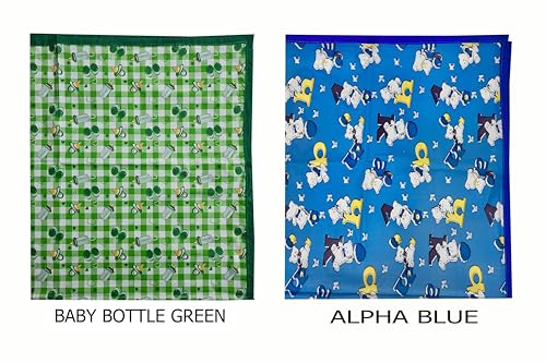 Image of EcoSoft Plastic Sheet,PVC Sheet for Kids,Rubber Sheet for Babies,Bed Wetting Protector(90 x 135 cm) (Blue Alphabet & Green Baby Bottle)