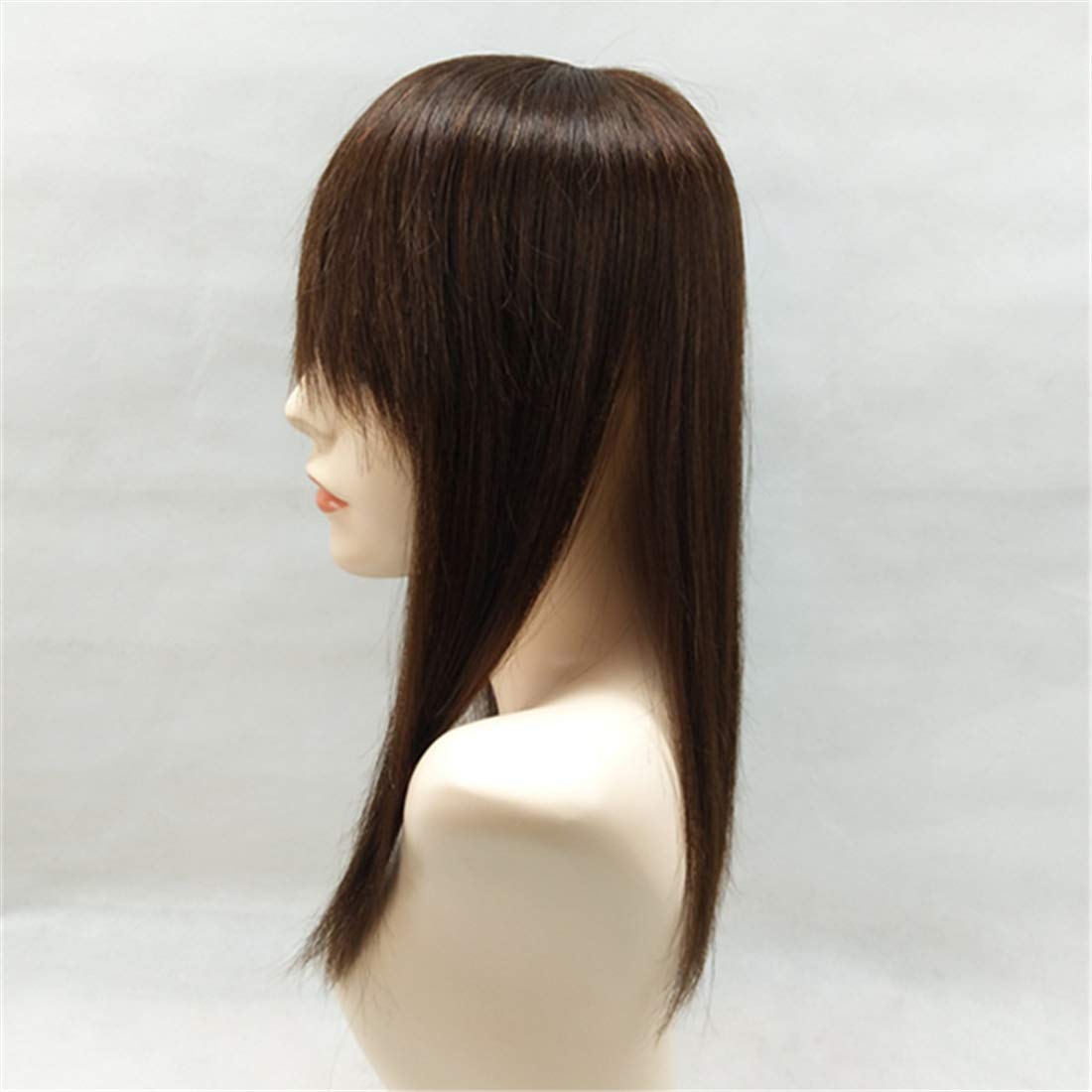 Echthaar-Kronenaufsatz für Frauen mit dünner werdendem Haar, 45,7 cm, glatt, geheime Krone, Haarteil, Clips, Dunkelbraun