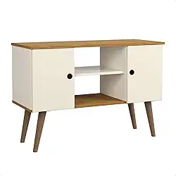 Rack para TV até 43 Polegadas, com Pés Retrô, 2 Portas e Prateleiras (Off/Nature)