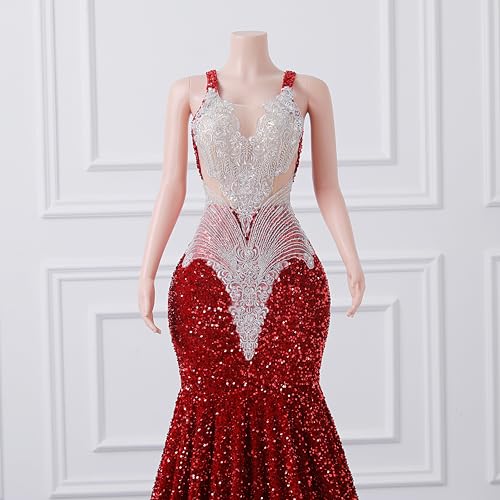 Sequin Prom Dress Beaded Applique Sleeveless Pageant Gala Celebrity Mermaid Evening Party Gown3