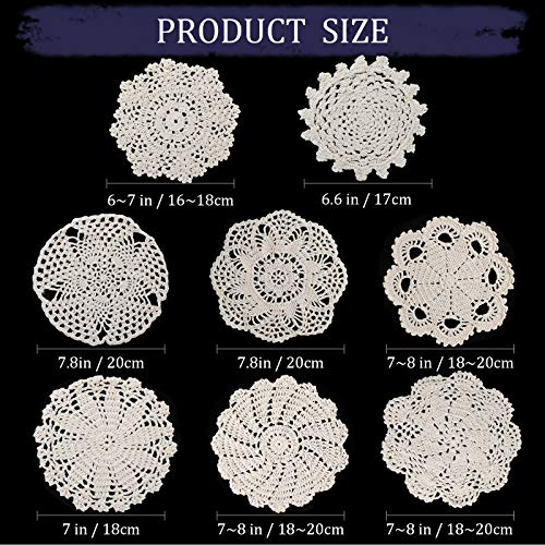 image for Chuangdi 8 Pieces 6 to 8 Inch Cotton Lace Doilies Crochet Handmade Lac