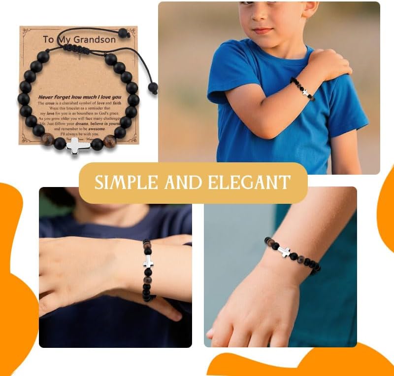 Christmas Gifts for Men Christian Grandson Son Birthday Gift for Men Catholic Cross Bracelet with Inspirational Card - Image 3