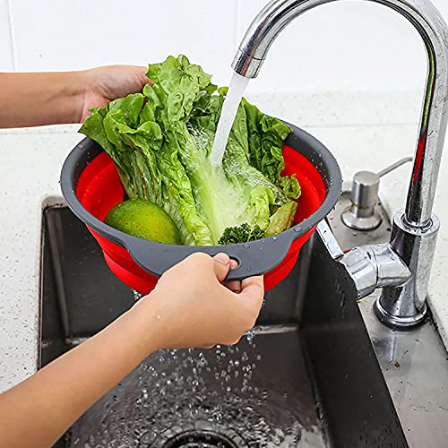 Rikivt Collapsible Colander Set, Dishwasher-Safe & Space-Saving Kitchen Strainers For Pasta, Vegetables, Fruits, 1 Pc 4 Quart And 1 Pc 2 Quart Folding Round Silicone Colander (Red) #TOP4