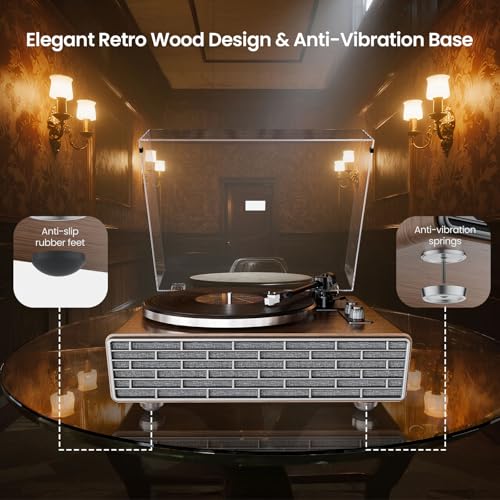 Image of Vinyl Record Player with Speakers,Bluetooth,AT-3600L,33 /45RPM,AUX /RCA | All in One Vinyl Turntables with 4 Treble /Bass Stereo Speakers,HiFi Turntables,Phono Preamp,2-Speed,AUX in /RCA Out