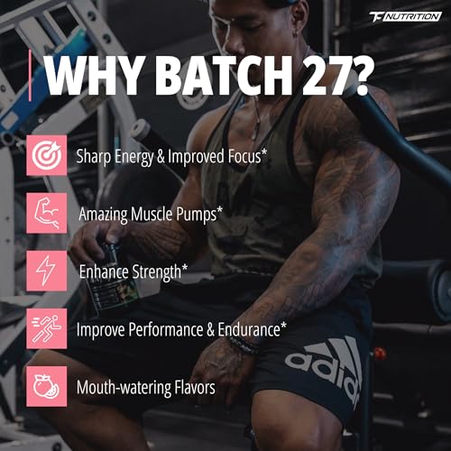 Image of TC Nutrition Batch 27 Pre Workout Powder - 8g Citrulline, 3.5g Beta Alanine, 2.5g Betaine, 325mg Caffeine | Instant Energy, Focus, Pumps, & Strength, 20 sv (Strawberry Kiwi Slushie)
