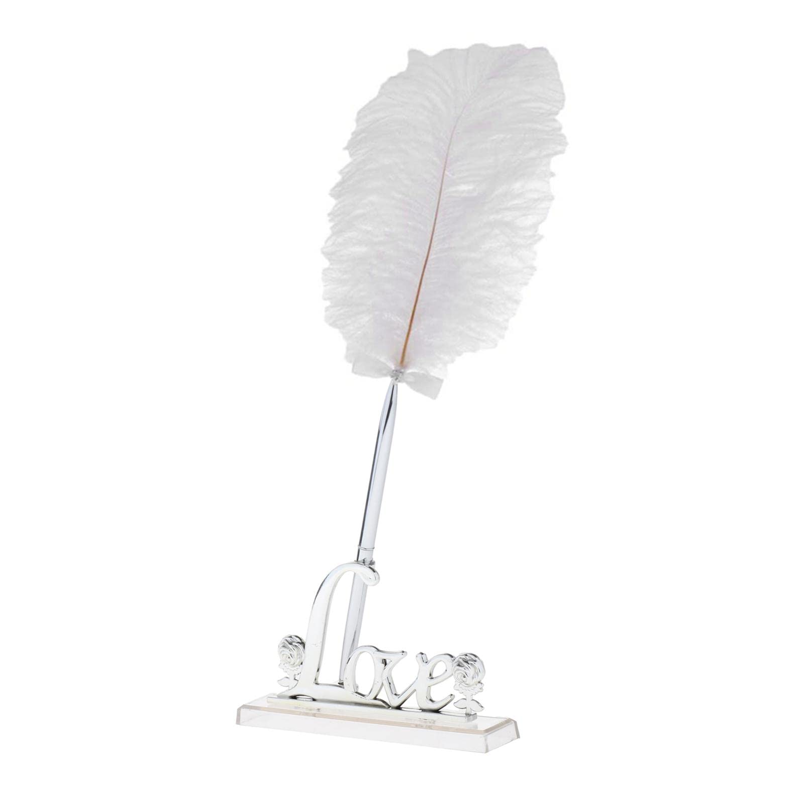F Fityle Guest Book Ostrich Feather Signing Pen with Love Pen Stand Set Wedding Favor