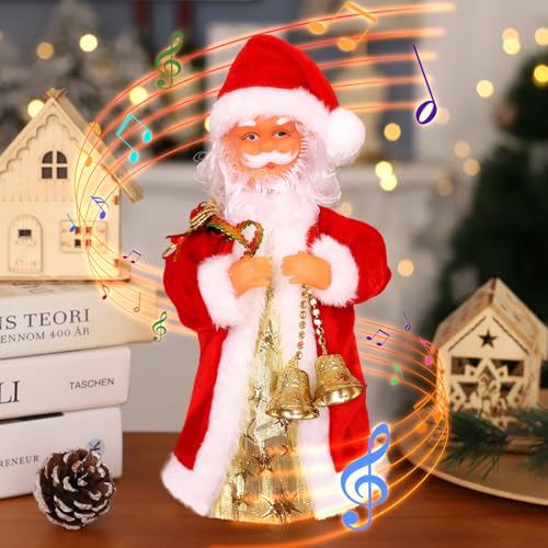 XUNIVERS Pai Natal elétrico, Adorno natalino Musical, Pai Natal Natal Cantando e Dançando Figura, Pai Natal Guitarra Monopatinagem Pai Natal Brinquedos, música natalina inovadora para decoração