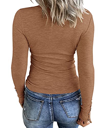 Image of KINLONSAIR Women Long Sleeve Henley Shirts Scoop Neck T-shirt Basic Tops