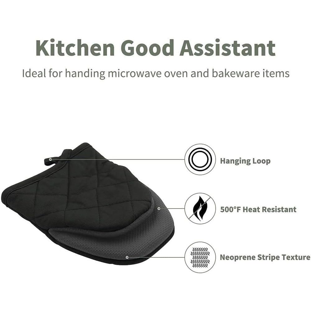 1 par de guantes cortos para horno con lazo para colgar, fáciles de almacenar, guantes de horno de silicona con superficie antideslizante, mini guantes multiusos para hornear barbacoa (negro) 5
