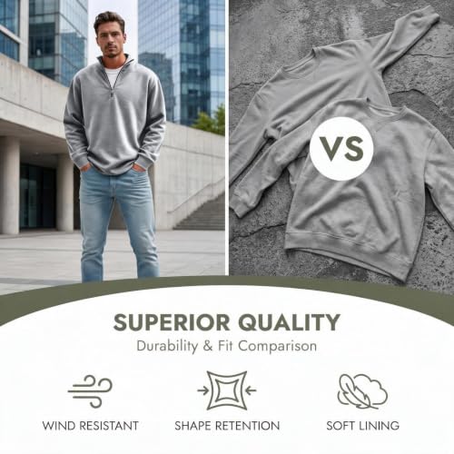 Fleece Sweatshirt Men Quarter Zip Fleece Lined 1/4 Zip Pullover Sweat Shirt - image 6