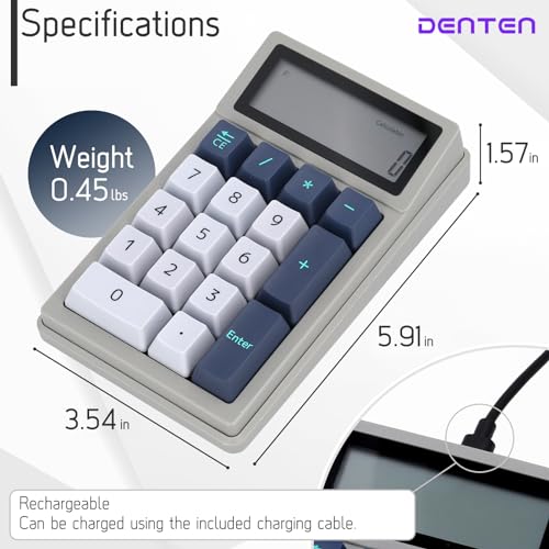 Image of DENTEN 2-in-1 Calculator & Numpad Wireless Mechanical Numeric Keypad with Calculator Function Bluetooth Connectivity Type-C Charging (Blue Switch)
