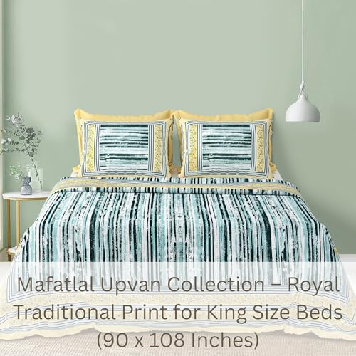 Image of Mafatlal 144 TC Upvan Cotton Queen Bedsheet | 90 x 108 Inches | Traditional Design | Smooth, Long-Lasting & Soft | 2 Pillow Covers | Jolly Brown
