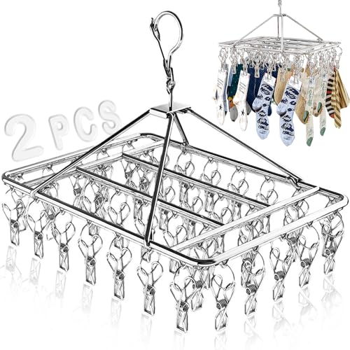 Organización Del Hogar, Home MXCOCO 2Pcs de 100 Clip and Drip Colgadero, Tendedero Portátil de Metal para Colgar y Secar Ropa, Perchas Resistente al Viento y óxido, Estante de Secado...