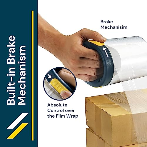 Excell Handschonender Stretchfolienspender mit Bremse für 7,6 cm Kernfolie, Stretchfolienspender, Wickelgriff mit Bremse für Fabrik, Geschäfte und Lager (Bremse-Edition)