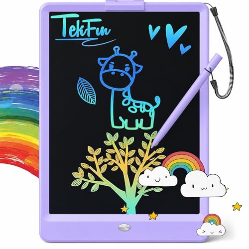 Image of TEKFUN LCD Writing Tablet for Kids, 10-inch Coloring Drawing Pad, Mess Free Doodle Board, Airplane Travel Toys for Boys and Toddlers, Road Trip Essentials, Gifts for 3 4 5 6 7 8 Year Old Girls(Purple)