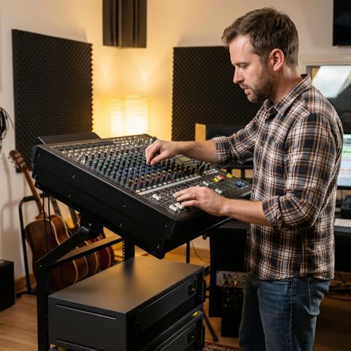 COSTWAY 9U DJ Mixer Stand, 2 Layer Adjustable Professional Audio Rack Mount with 98°Rotatable Design & Lockable Wheels, Heavy Duty Rolling Cart for Home Office Music Studio Equipment Storage - Image 8