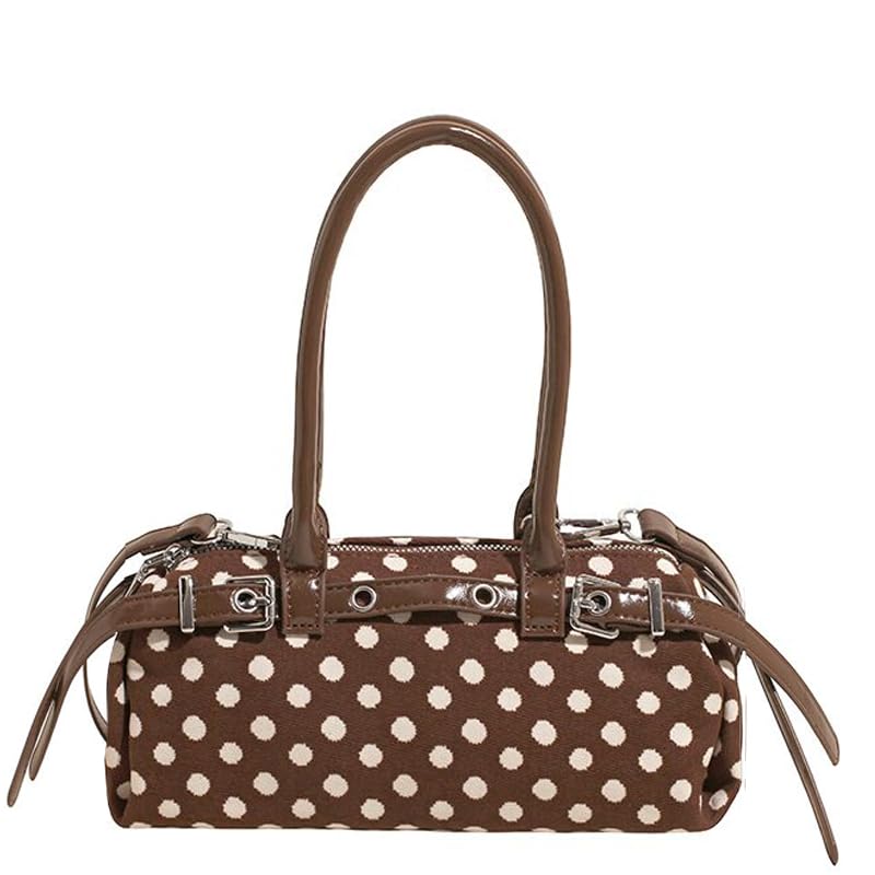 Polka Dot Shoulder Bag Top-Handle Cylindrical Tote Bag PU for Women Girls Ladies
