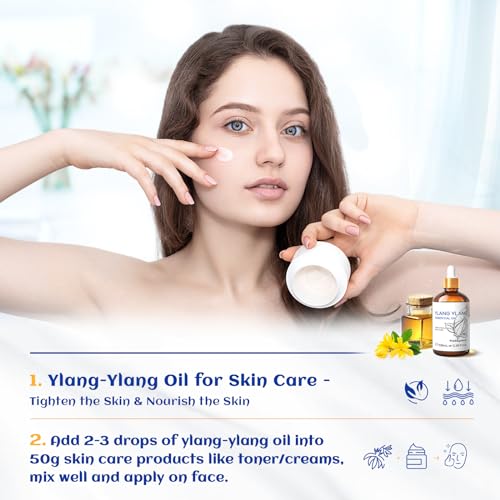 Image of HIQILI Ylang-Ylang Essential Oil, Long-Lasting Scent for Diffuser, Perfumes, Aromatherapy, DIY - 3.38 Fl Oz