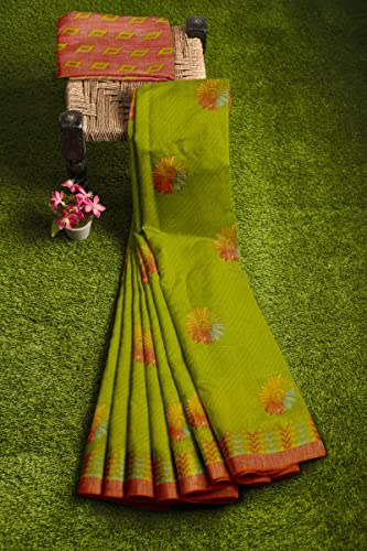Image of Pothys Women's Green Brasso Cotton Saree With Blouse Piece (A1892 Green)