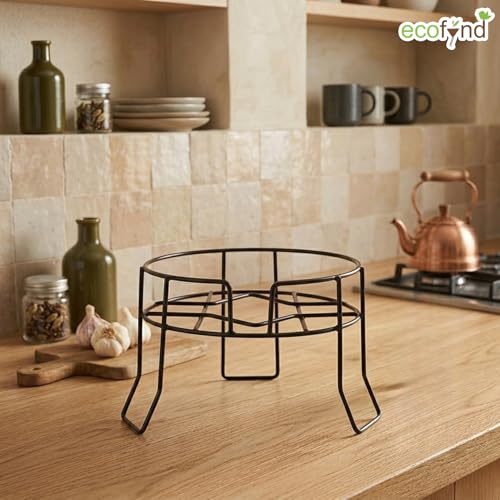 Image of ecofynd Round Heavy Duty Cole Matka Stand for Kitchen, Water Pot Stand, Terracotta Stand for Kitchen Utensils, Multipurpose Dispenser Rack, Pot Stand, Jar Holder, (PS302-BLK)