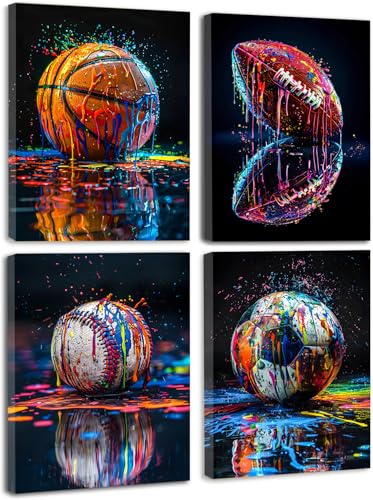 4Pcs Graffiti Sport Wall Art Basketball Baseball...