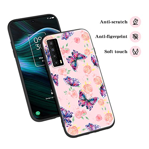 Nuouxoco For Tcl Stylus 5G (T779W) Phone Case With Lanyard Strap Flowers Butterfly Design Shockproof Protective Case For Girls Women Slim Floral Cover For Tcl Stylus 5G - Rose Butterfly #TOP2