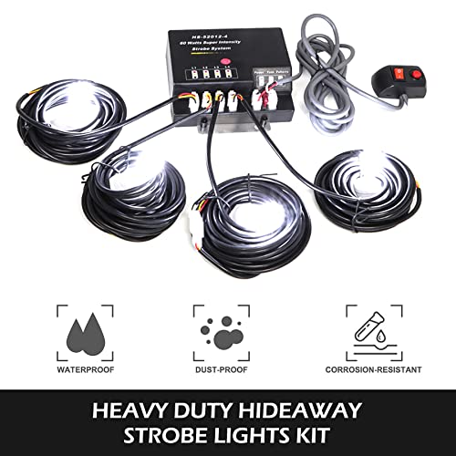 Smallfatw Hideaway Strobe Lights Kit 4 Hid Bulbs 13 Flashing Mode Memory Recall Function, 16 Feet Power Cord With Controller, Emergency Strobe Lights For Trucks Vehicles, White #TOP1