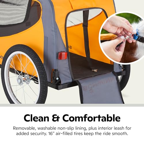 Schwinn Rascal Pet Trailer, Holds Pets Up to 50 or 100 lb, Universal Coupler, Folding Frame, Quick-Release Wheels, Rear Doggy Door, Leash, Washable Liner, Bug Screen, Schwinn Bike Trailer for Pets
