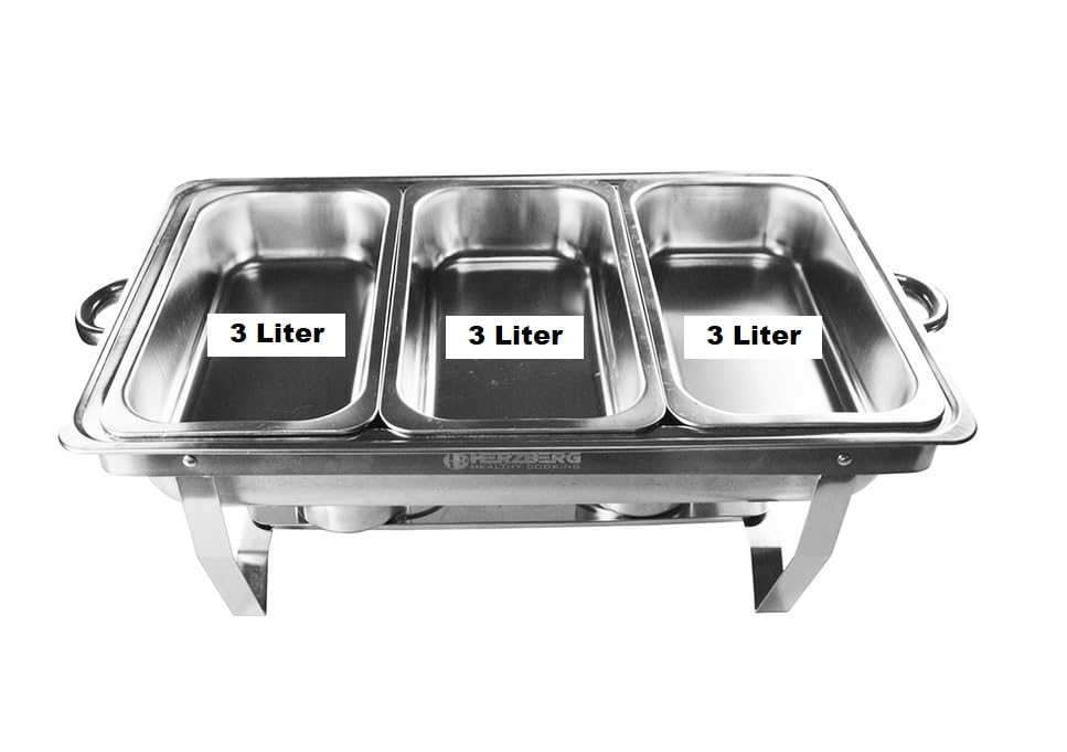 Edelstahl Chafing Dish Set mit 2X Brennpaste 200g, zum Warmhalten und Kühlen von Speisen Speisewärmer, Rechaud, Chafing Dishes, für Catering, Buffet, Party privat, professioneller Einsatz (1)