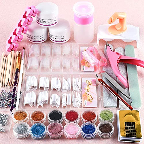 Acrylic Nail Kit, 73 in 1 Professional Acrylic Nail Art Set with 12 Glitter Acrylic Powder Kit, Nail Art Tips, Nail Art Decoration, DIY Nail Art Tool, Nail Supplies