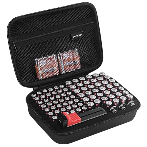 Perfcaze Battery Storage Case for AA AAA Button Cells Battery Organizer Case for 3 Batteries Variety Pack 88 Batteries Mesh Bag (Batteries Not Included) (BLACK)