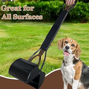 Pooper Scooper, Large Pooper Scooper for Dogs Heavy Duty, Dog Pooper Scooper with Long Handle & High Strength Durable Spring, Foldable Dog Poop Pick Up (32-inch) (Brown(Bottom Seamless))