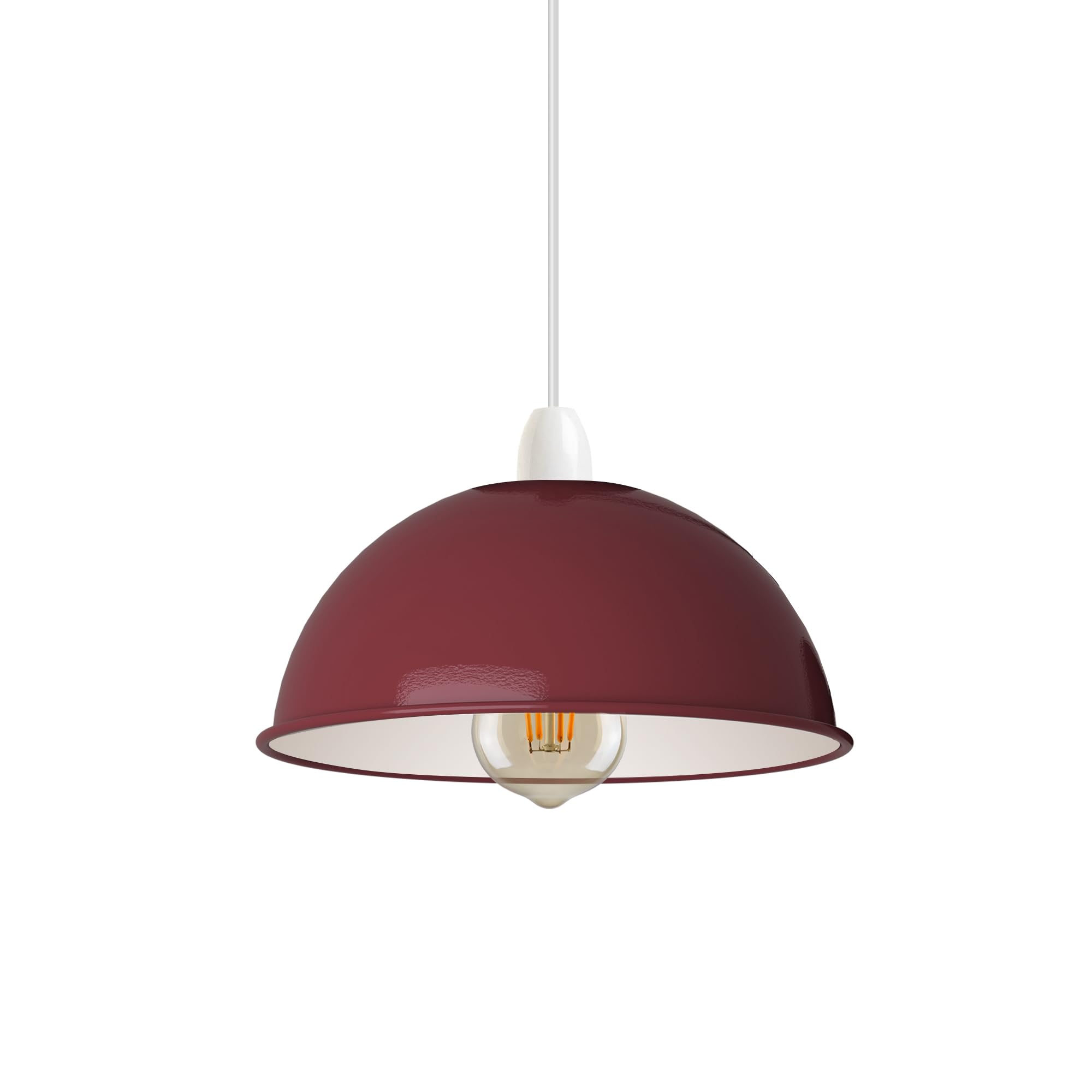 LEDSone Industrial Ceiling Light Shades,30cm Easy Fit Retro Metal Dome Pendant Light Lampshade for Bedroom, Kitchen Free Reducer Plate (Burgundy)
