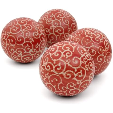 ORIENTAL Furniture 4" Red and Beige Vines Porcelain Ball Set Cover