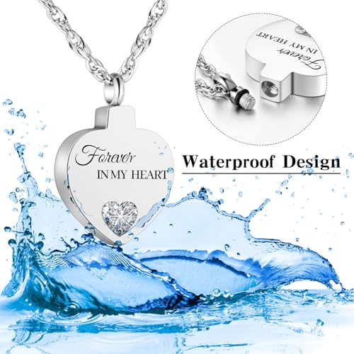 XIUDA Crystal Cremation Urn Necklace for Ashes Keepsake Birthstone Cremation Jewelry Heart Ashes Necklace for Women Stainless Steel Memorial Pendant - Forever In My Heart4