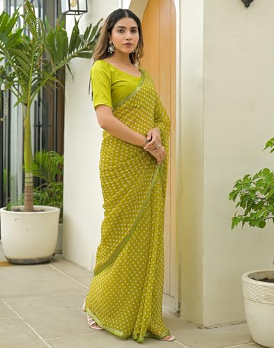 Image of SIRIL Women's Chiffon Printed Saree with Unstitched Blouse Piece