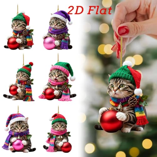 3 Inch 2D Acrylic Cute Kitty Christmas Hanging Ornaments for Xmas Tree，A - image 3