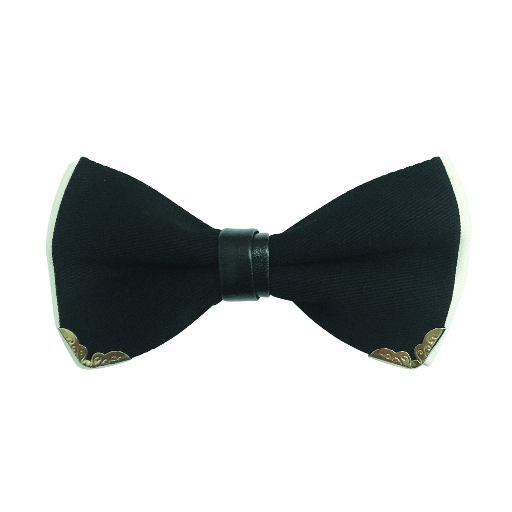 AINOW Mens Cotton Pre-tied Silver-Metal-Edged Two-Layer Bow Ties