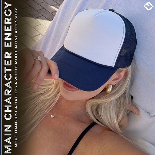 Image of Funky Junque Foam Trucker Hat, Trucker Hats for Women & Men - Blank Adjustable Snapback Mesh Back Baseball Cap