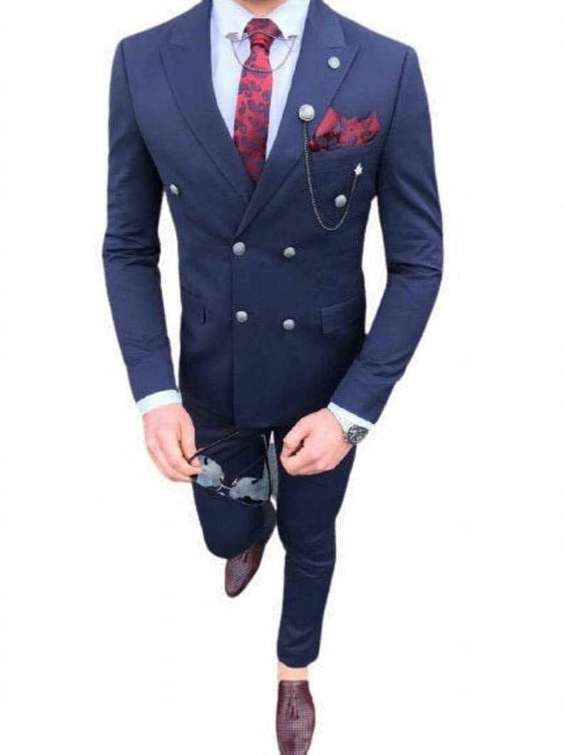 Hombre Fiesta Casual Ocio Esmoquin Traje de Solapa de Pico con Botones Cruzados de 2 Piezas