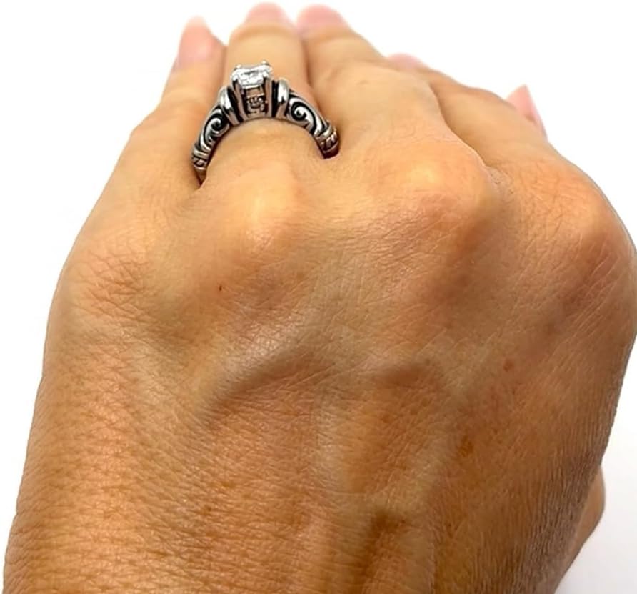 Tribal Celtic Design Round Solitaire 1.5 Carat Cubic Zirconia CZ Engagement Ring, Hypoallergenic Antiqued Silver 316L Stainless Steel Band - Image 7