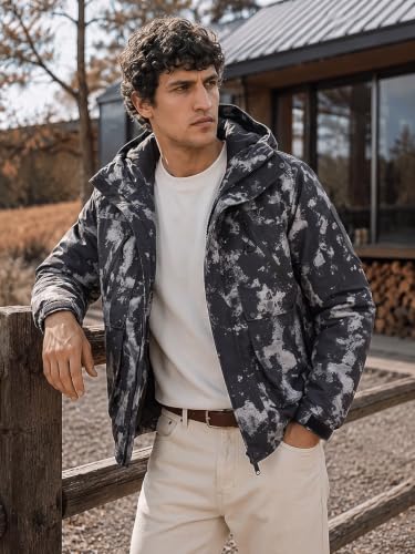 Image of The Indian Garage Co Men Regular Fit Long Sleeves Hooded Printed Jacket